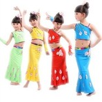 儿童民族演出服装 女童傣族舞孔雀舞舞蹈裙幼儿园舞台装表演服装